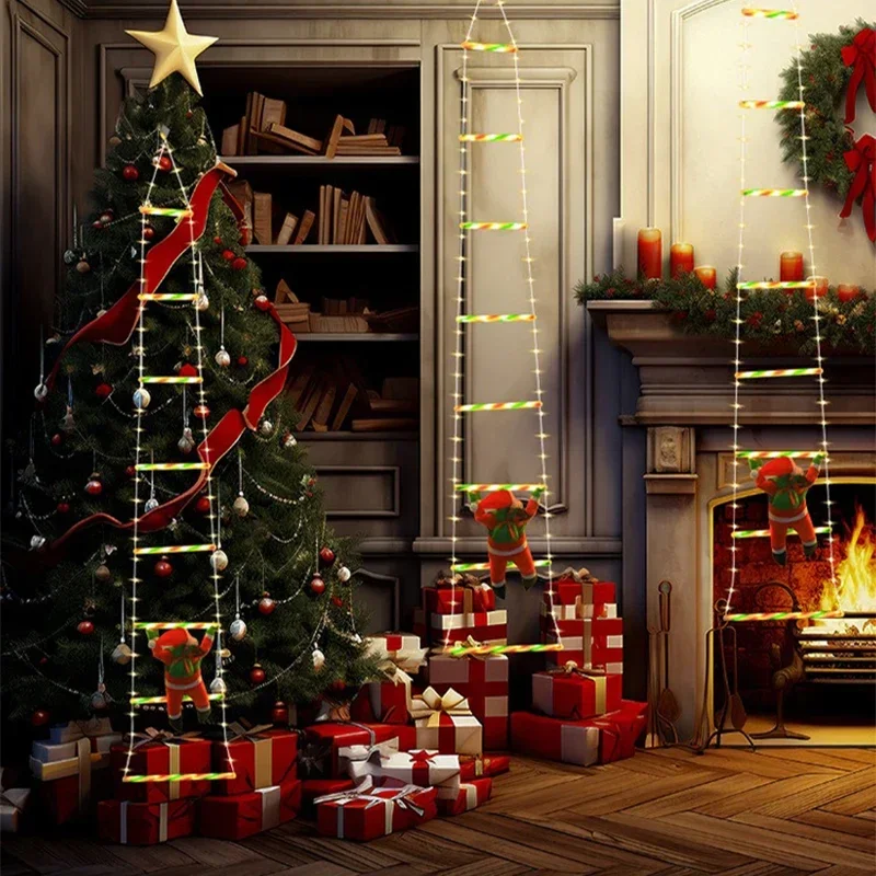 سانتا كلوز تسلق سلم سلسلة أضواء LED مصباح عيد الميلاد الديكور لحديقة شجرة عيد الميلاد السنة الجديدة هدية الجنية مصباح #3