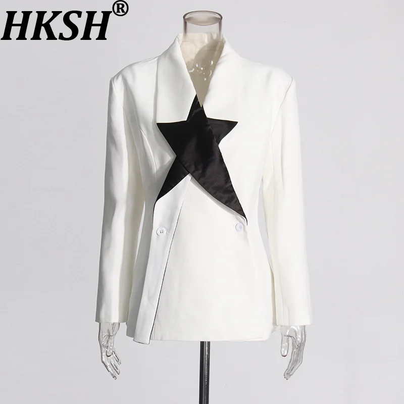 

HKSH Autumn New Women Trendy Blazer Patchwork Contrast Color Personalized High Street Elegant Casual Office Lady Ins Coat HK9955