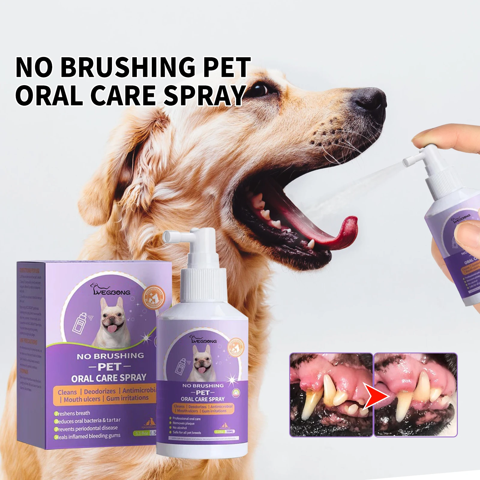 1-4PCS Yegbong Dog and Cat Teeth Cleaning Spray Pet Oral Cleaning Breath Freshening Deodorizing Cleaning Spray Pet Supplies