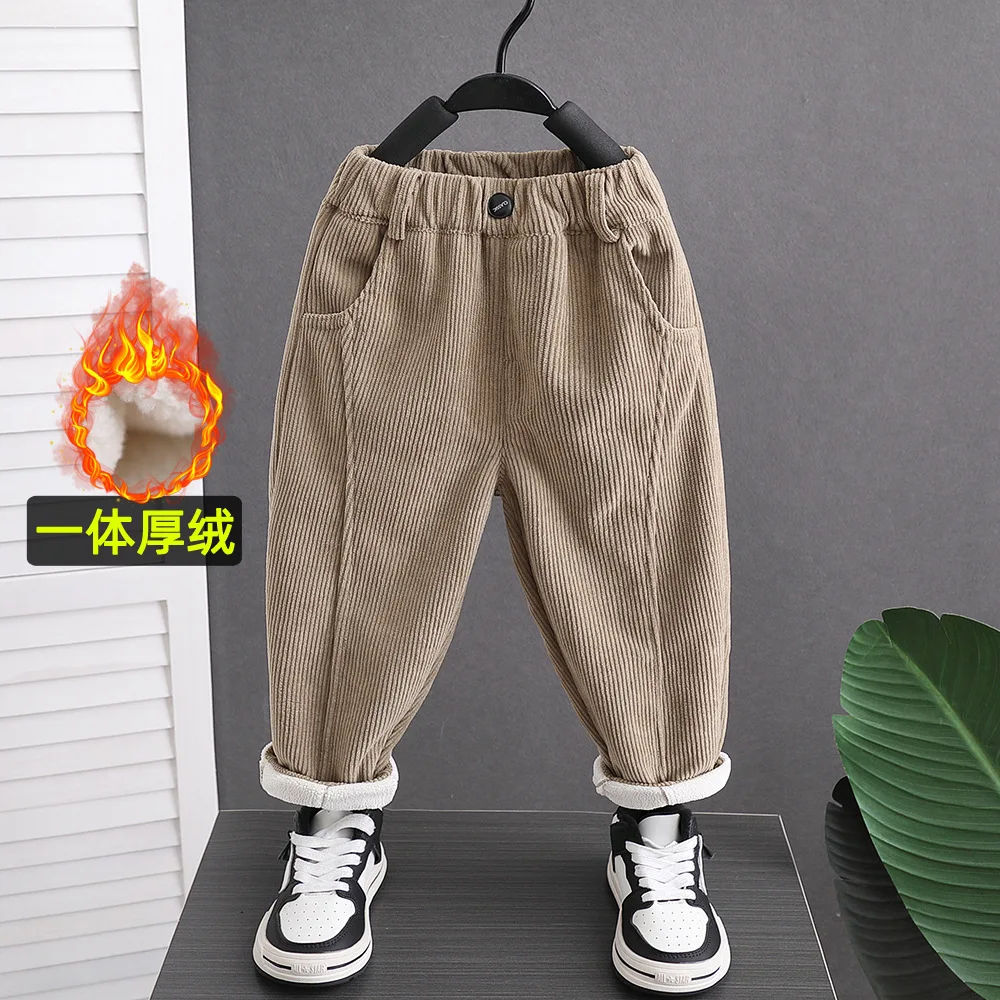 Winter/Spring Boys' Warm-Padded Pants 2026 New Design - 1-8 Years Old Children Stylish One-Piece Thick Fleece Long Pants