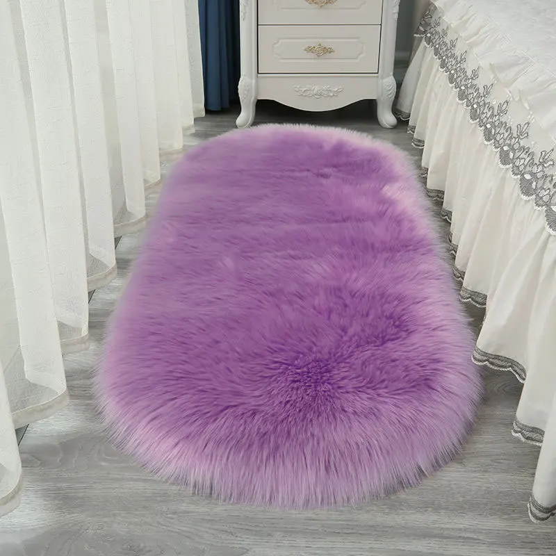 

White Imitation Sheepskin Carpet Oval For Livingroom Home Decor Soft Fluffy Faux Fur Area Rug Plush Artificial Wool Cushion Gray