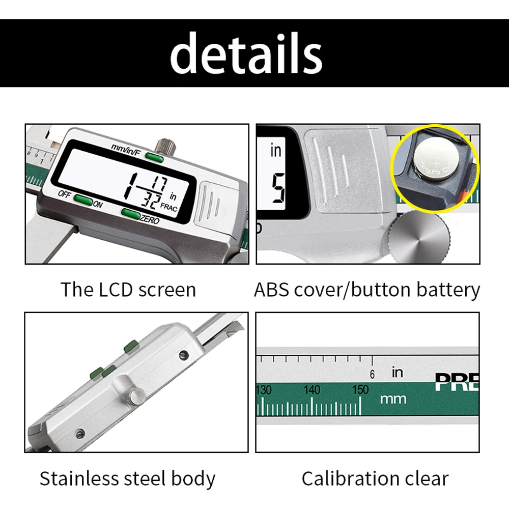 Stainless Steel High Accuracy Electronic LCD Digital Display Slide Caliper Vernier Ruler with Measuring Range of 0-150mm