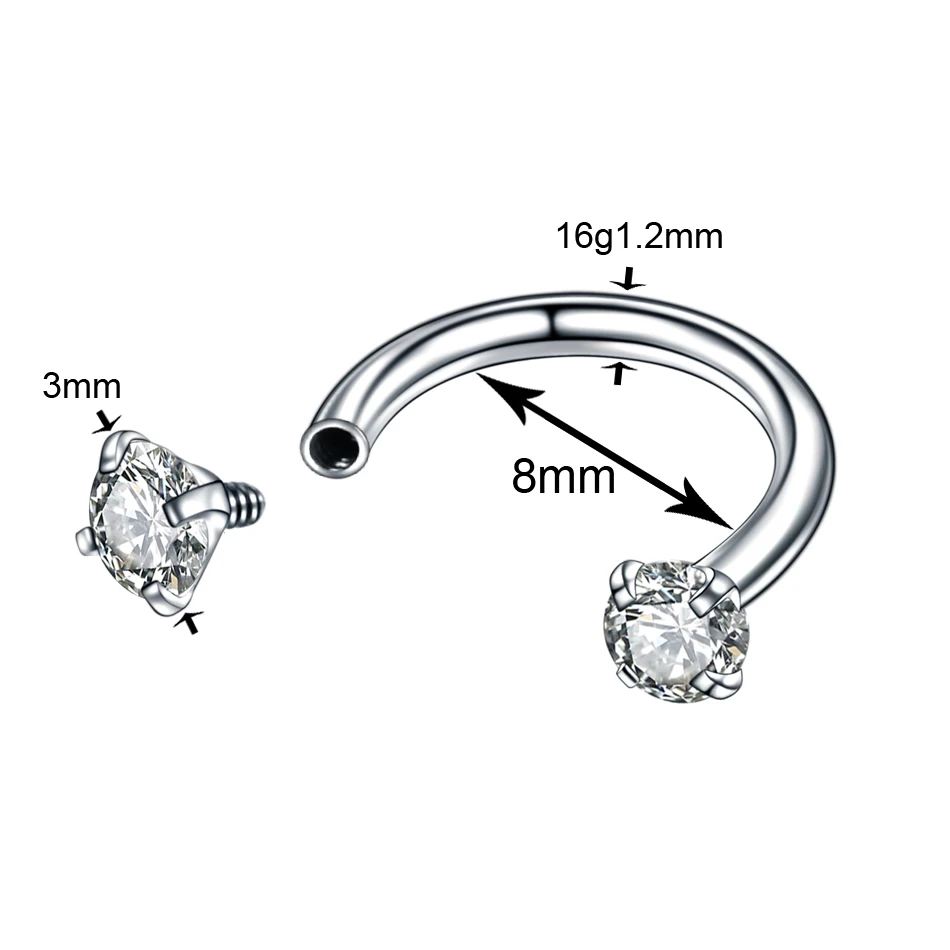 1pcs Crystal Horseshoe Piercing Stainless Steel Septum Piercing Ring Helix Daith Hoop Earring Nose Ring Body Jewelry