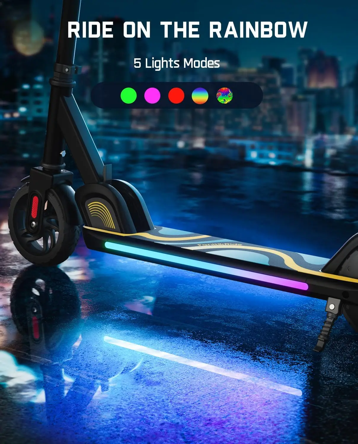 Pro Electric Scooter for Kids 3.9 ft - 5.2 ft, Colorful Rainbow Lights, 5/8/10MPH, 5 Miles Range, LED Display, Adjustable Height