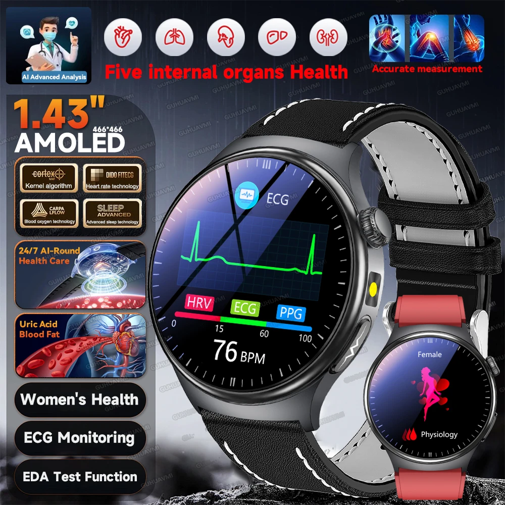 

New Accurate ECG Body Fat Analysis Health SmartWatch Micro Physical Examination Women Health Clock BT Call Smart Watch For Men