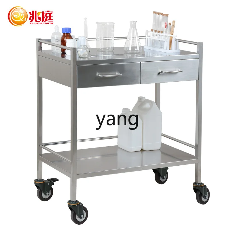 LTT Stainless Steel Laboratory Double Layer Hand Push Instrument Truck Trolley