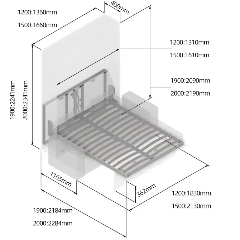 CustomizableElectric Motorized Vertical Murphy Bed Mechanism Space Saving Folding Wall Bed Frame With Sofa Connector