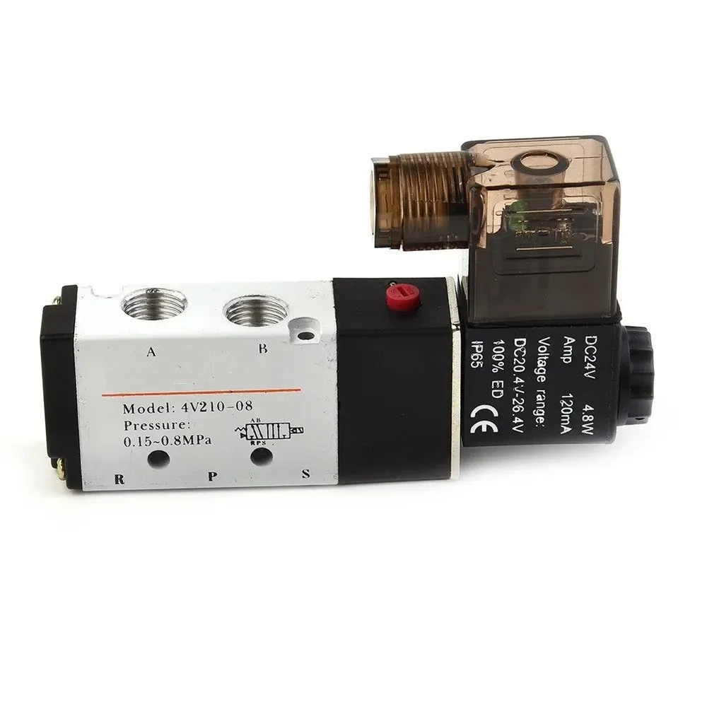 Pneumatic Electric Solenoid Valve 5 Way 2 Position Control Air Gas Magnetic 12/24/220V Coil 4-12mm Hose Fitting for 4v210-06 08