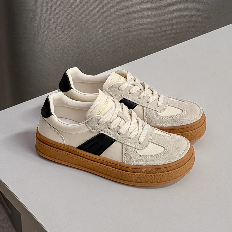 BEAUTODAY أحذية رياضية كاجوال للنساء جلد البقر المدبوغ سبليت ستوكات المرقعة أحذية الدانتيل متابعة الإناث المدربين اليدوية 29768 #4