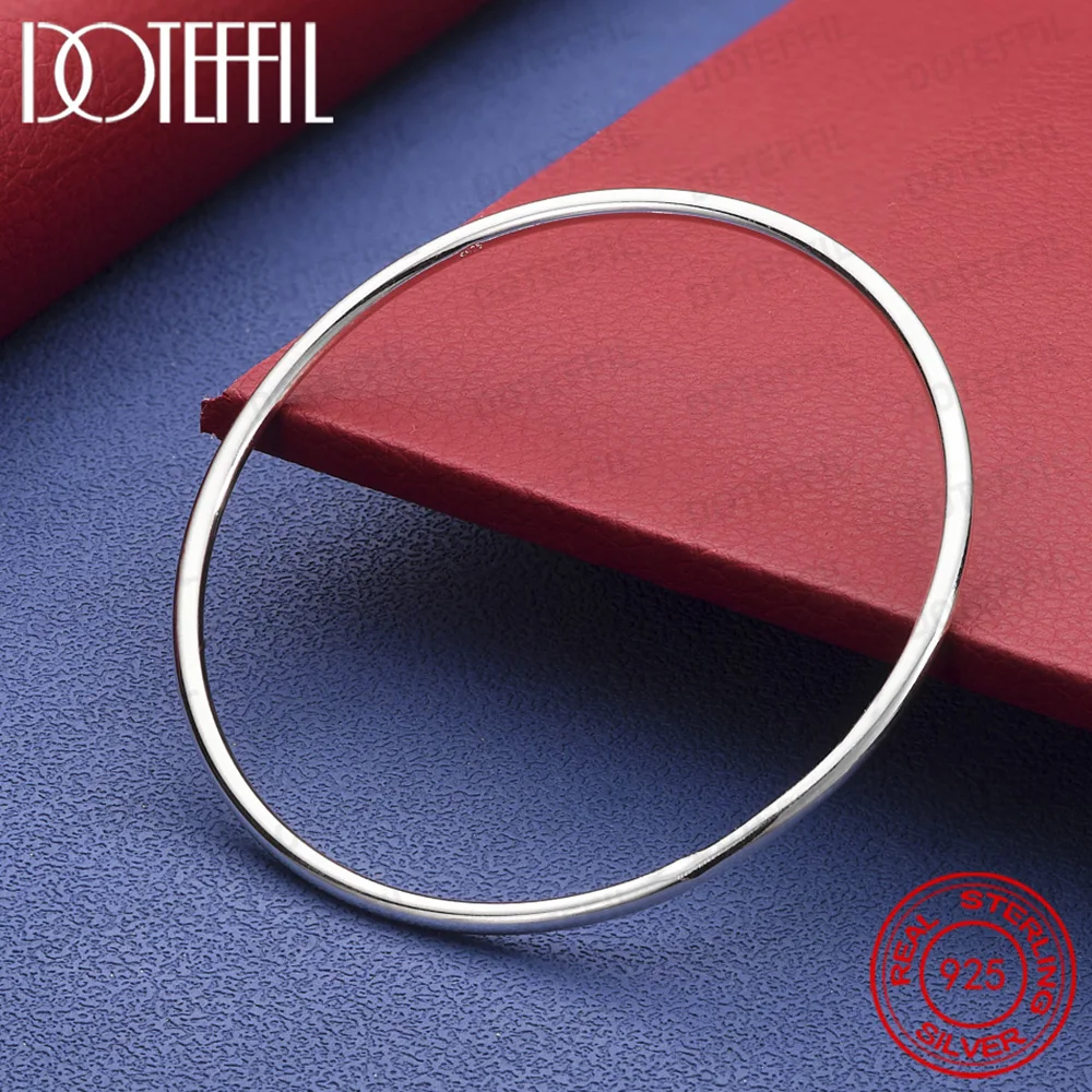 

925 Sterling Silver 3mm Solid Smooth Bangle Fashion Simple Bracelet For Woman Man Wedding Engagement Jewelry