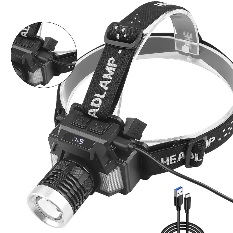 White Laser Adjustable Headlamp with Built-in Battery, Output, Digital Power LED Display, and Inductive Headlamp