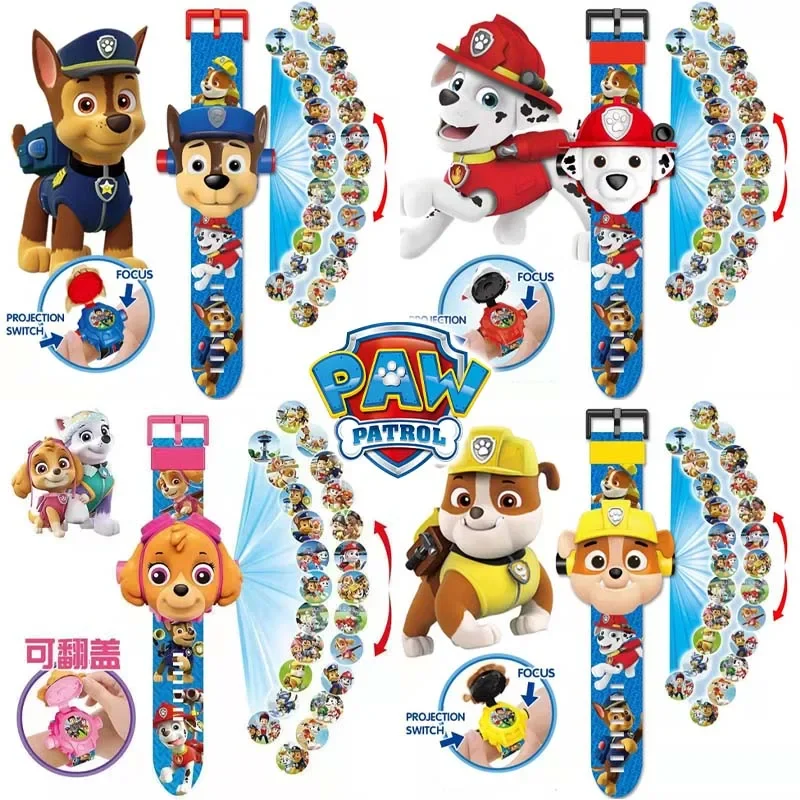 Paw Patrol Chase Watch Cartoon 3D Projection Watch Rubble Marshall Skye Anime Digital Watches Model Children Toy Wristband Watch