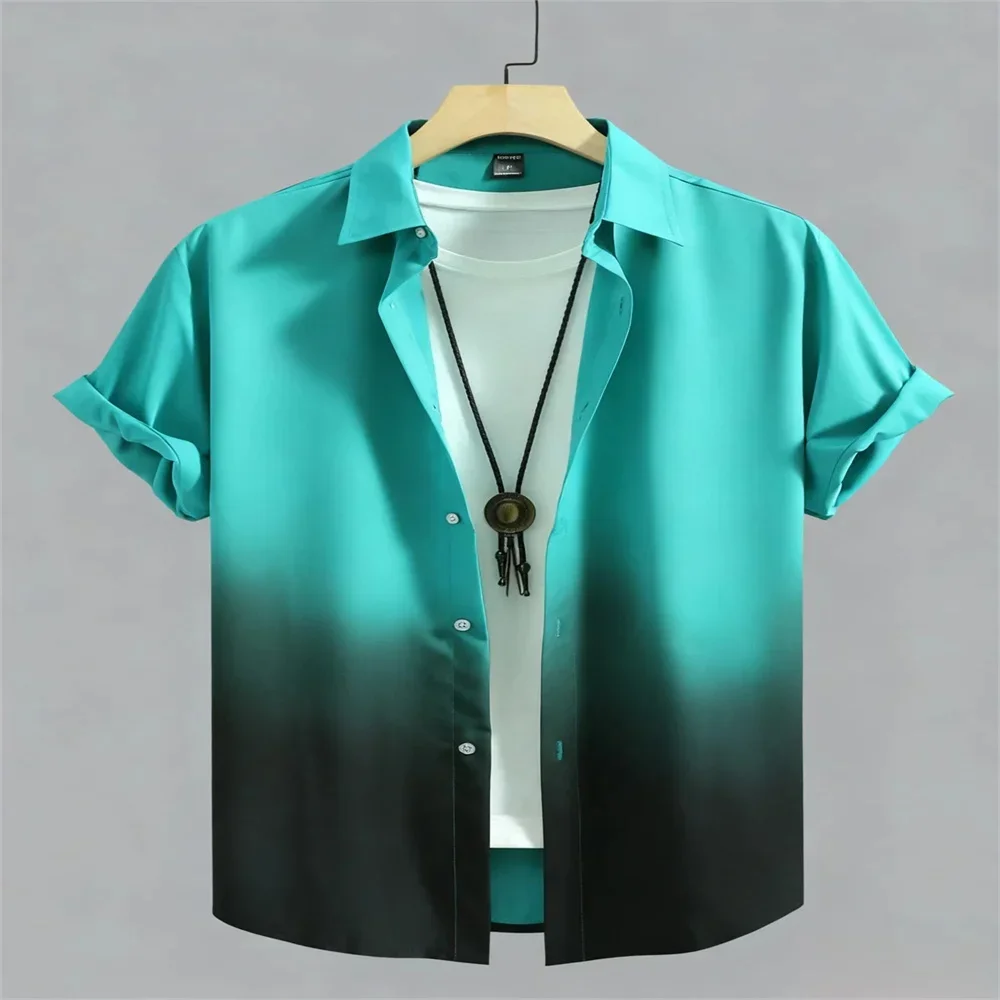 

Men's Summer Gradient Short-sleeve Shirt Casual Thin Collared Top for Daily Commute & Fashionable Wear