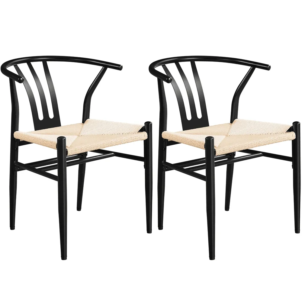 2PCS Weave Modern Dining Chair with Metal Frame, Black