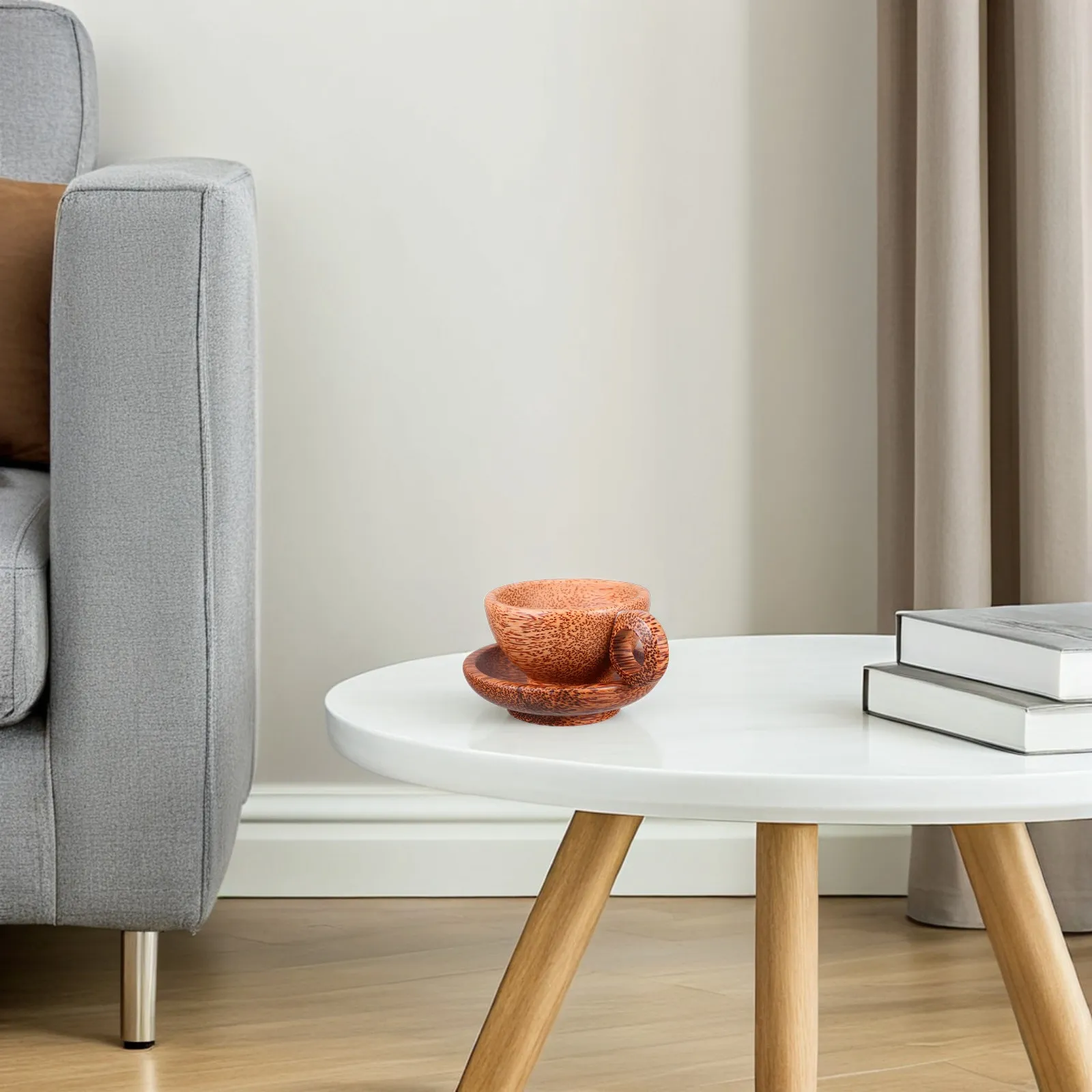 

Wooden Cup Set Vintage Design Handle Nonslip Round Coaster Rustic Kitchen Coffee Mug Home Drinkware Wooden Tea Set