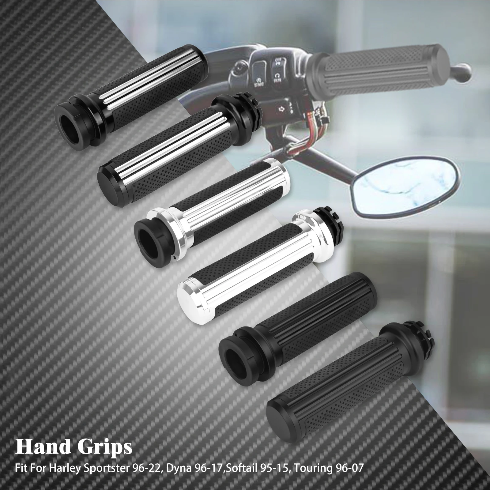 

Motorcycle 1" Handle Bar 25mm Hand Grips Black Chrome For Harley Dyna Softail Touring Road King Sportster XL 1200 883 72 VRSC CR