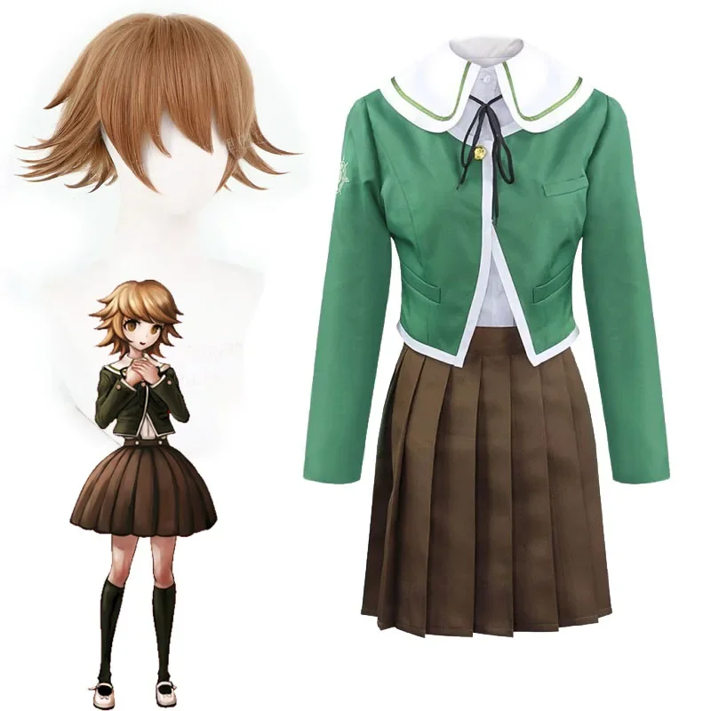 Женский костюм для косплея Fujisaki Danganronpa Chihiro Fujisaki, школьная форма, костюм матроска Fujisaki Chihiro, парик, головной убор