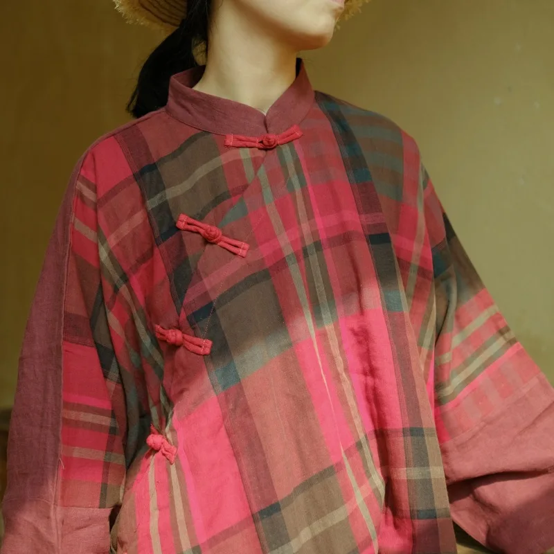 New Arrival Spring Autumn Women Casual Plaid O-neck Single Breasted Jackets Good Quality Cotton Linen Outerwear & Coats Y274