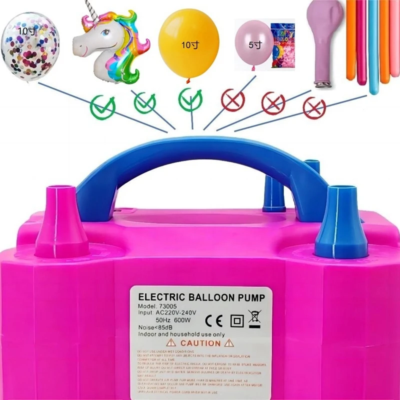 Electric Air Balloon Pump 600W Portable Dual Nozzle Inflator Blower For Party Decoration Quickly Fill Balloons Us Plug