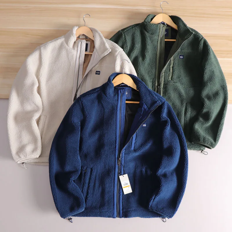 

Thiened теплая ретро уличная мужская верхняя одежда из искусственной овчины Fce Jaet с воротником-стойкой Faion Urban Sle Long Sve пальто