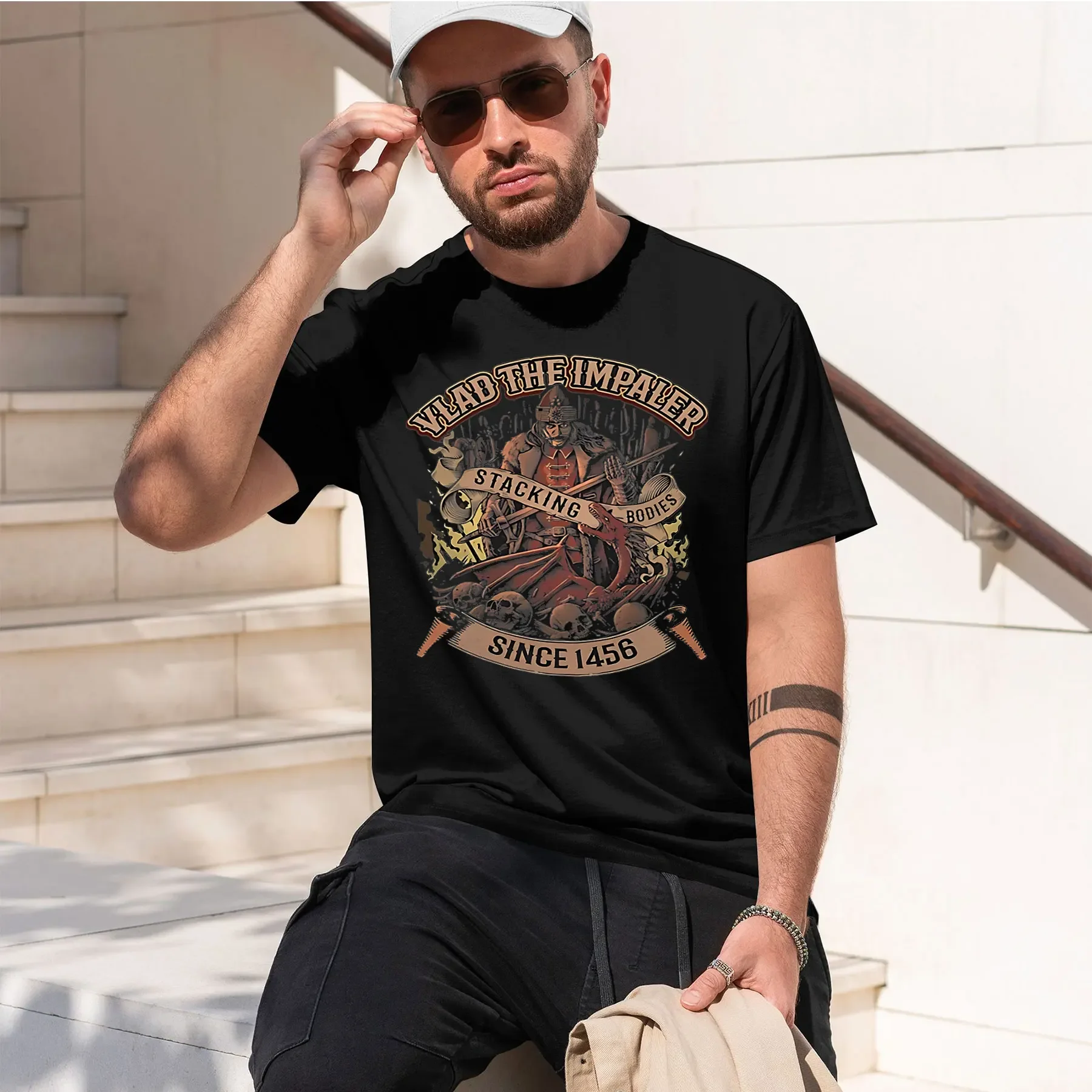 Vlad the Impaler 2026 new fashion heavyweight hot selling retro printed pattern fun round neck T-shirt for daily comfort