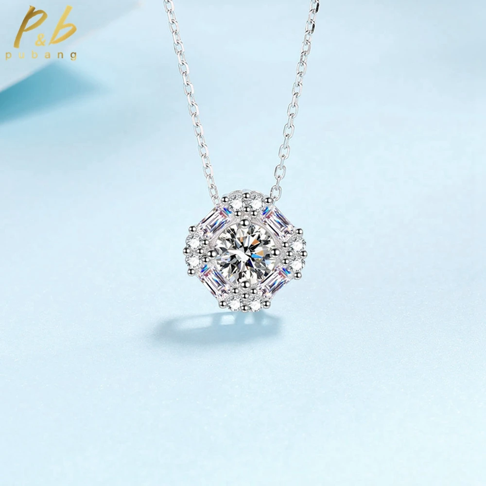 

PuBang Fine Jewelry Solid 925 Sterling Silver Real Moissanite Diamond Pendant Necklace for Women Wedding Party Gift FreeShipping