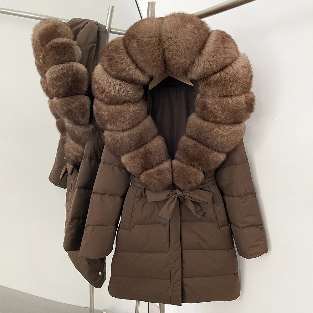 OFTBUY معطف الفرو الحقيقي المرأة الخريف الأبيض بطة أسفل معطف الشتاء الثعلب الفراء مقنعين معطف منتفخ الإناث موضة الثعلب الفراء ملابس خارجية