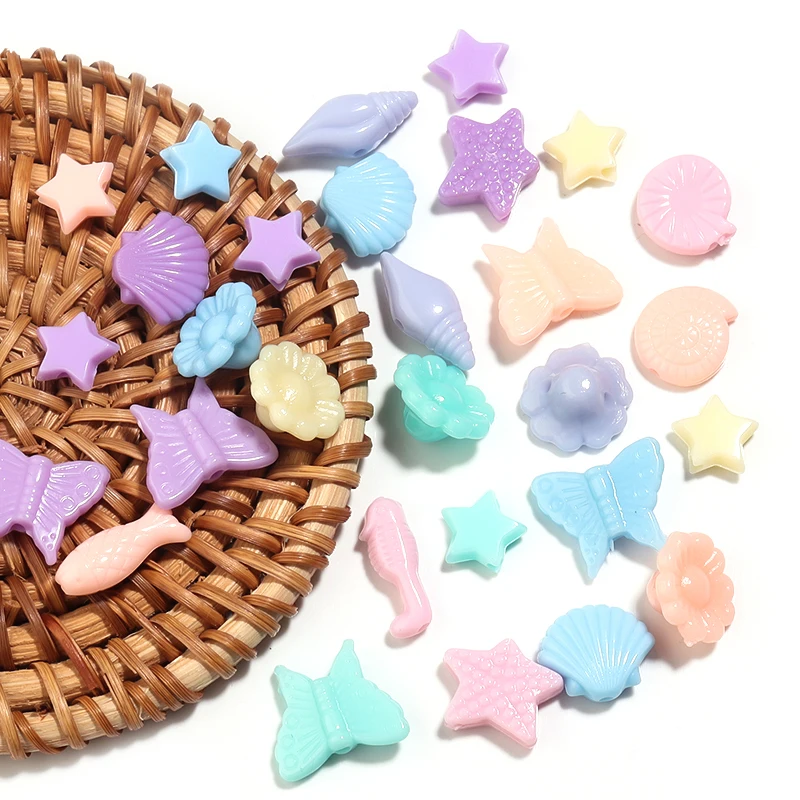 100 stücke Candy Farbe Acryl Perlen Gemischte Farbe Ozean Tier Schmetterling Blume Stern Perlen Für Schmuck Machen DIY Halskette Armbänder