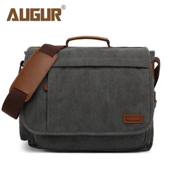 Mens Messenger Bag 15.6 Inch Waterproof Vintage Genuine Leather Waxed Canvas Briefcase Large Leather Computer Laptop Bag Rugged