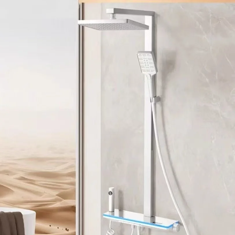 

Intelligent digital shower head set with copper body, large storage platform, piano buttons, 4 functions, water outlet