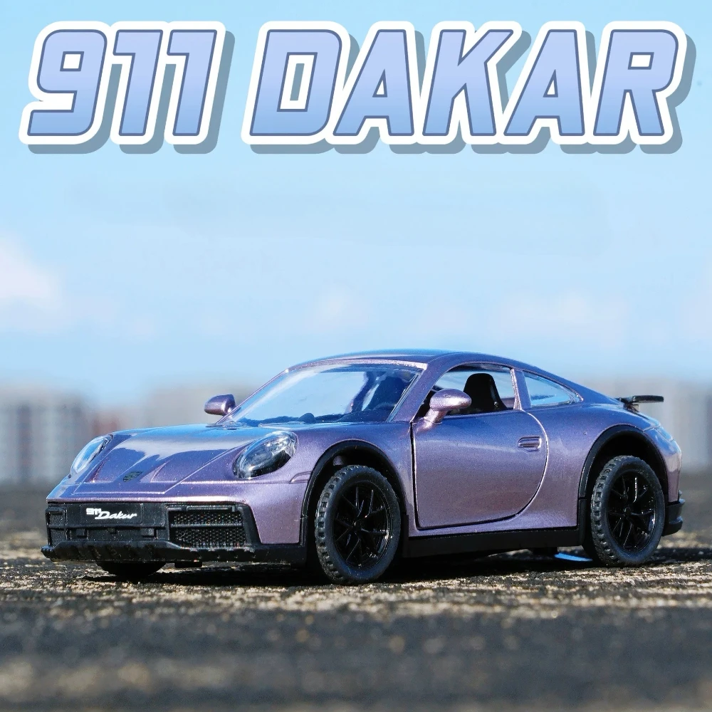 

1:32 911 DaKar Miniature Sports Car Diecast Models Toys Doors Opened Sound Light Pull Back Rubber Tires Kids Boys Collection Fun