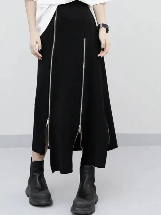 Fashionable High Waist A-Line Skirt for Women Stylish Slimming Versatile Dark Hong Kong Style Design Sensation Commute