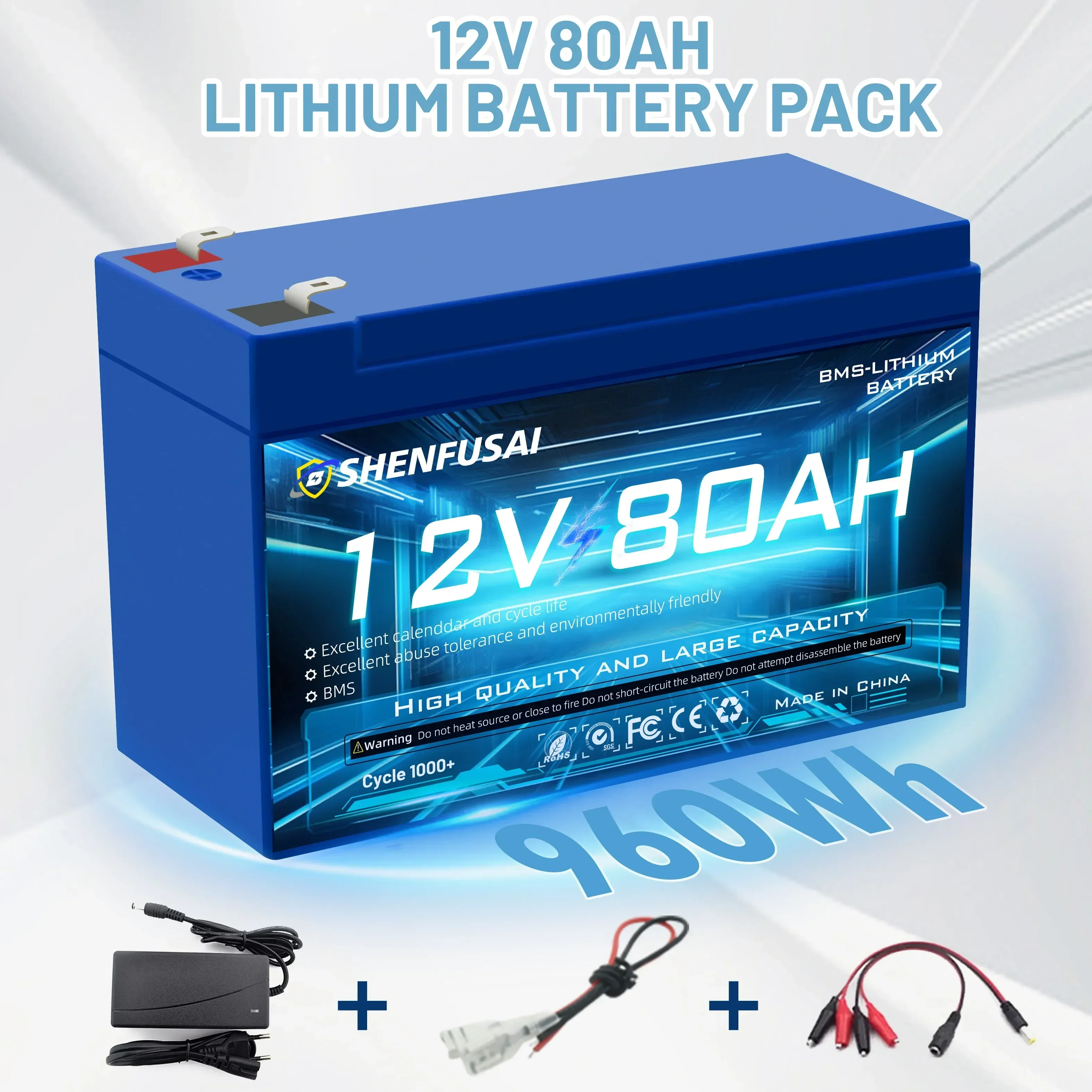 Baterai Lithium ditingkatkan, 100Ah/80Ah Built-in BMS 30A arus tinggi untuk sel surya 12V 80Ah Li Ion 18650 baterai