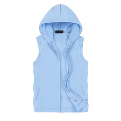 New Mens Sleeveless vest Summer Men Tank Top With Hood Male Fashion None Sleeve Hoodie Zip Up Casual Sportswear Clothes