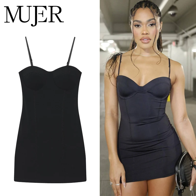 MUJER Schwarzes Korsett-Minikleid für Damen, sexy rückenfreies Slip-Kleid, Sommer-Nachtkleid, kurze Kleider für Damen, Trägerkleid, Abendkleider