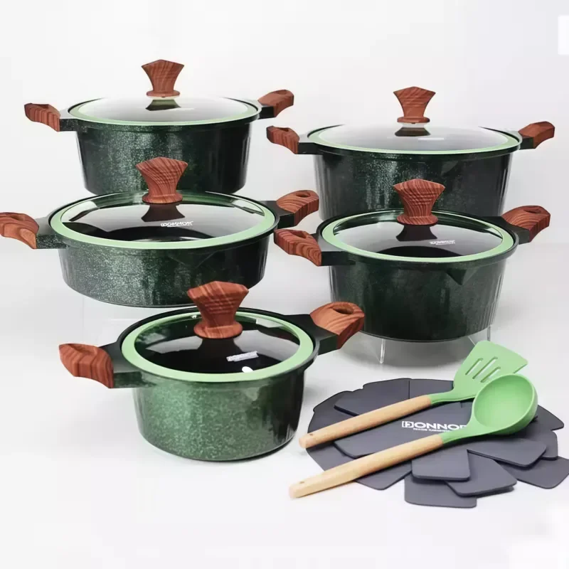 15pcs Modern Lightweight Non-Stick Aluminum Cookware Set with Lids Die Cast Pots and Pans for Kitchen