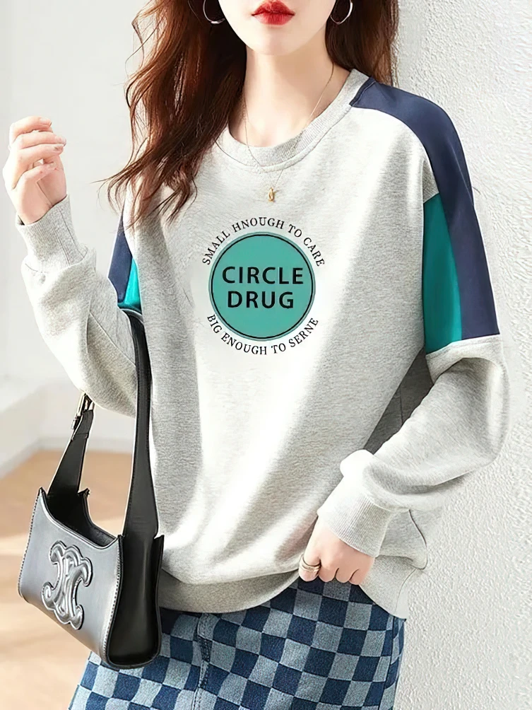 

Cotton Crewneck Sweatshirt Women Long Sleeve Brand Patchwork Oversize Casual Basic Tees Lady Sportwear Middle Aged