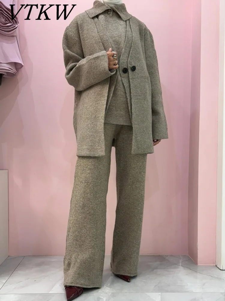 

VTKW Design-inspired One-button Inner Vest Blazer Women 2025 Spring Collection High-quality Solid-color Long Three-piece Set