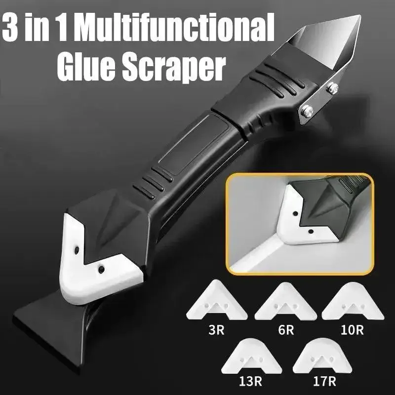 

Silicone Scraper Squeegee Glue Remover Knife Caulking Angle Beauty Crack Trowel Tool Grout Scraper Kit with 5pcs Scraper Head