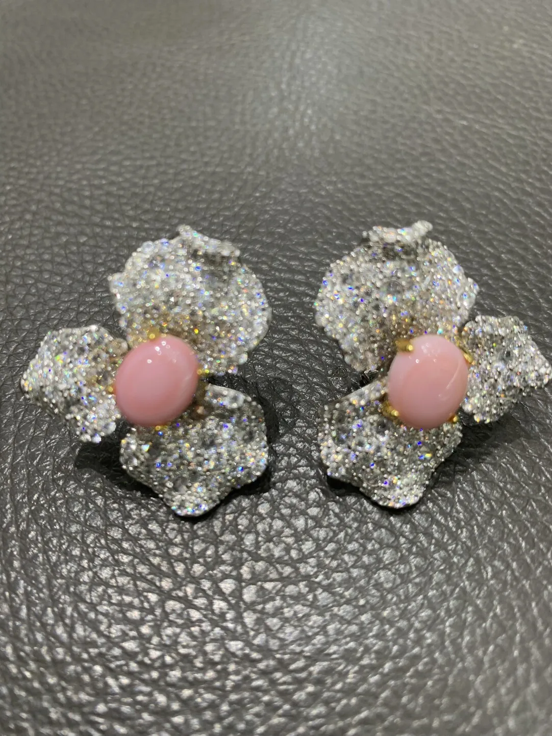 

pink flower stud earring 925 sterling silver with cubic zircon cute romantic fine women jewelry