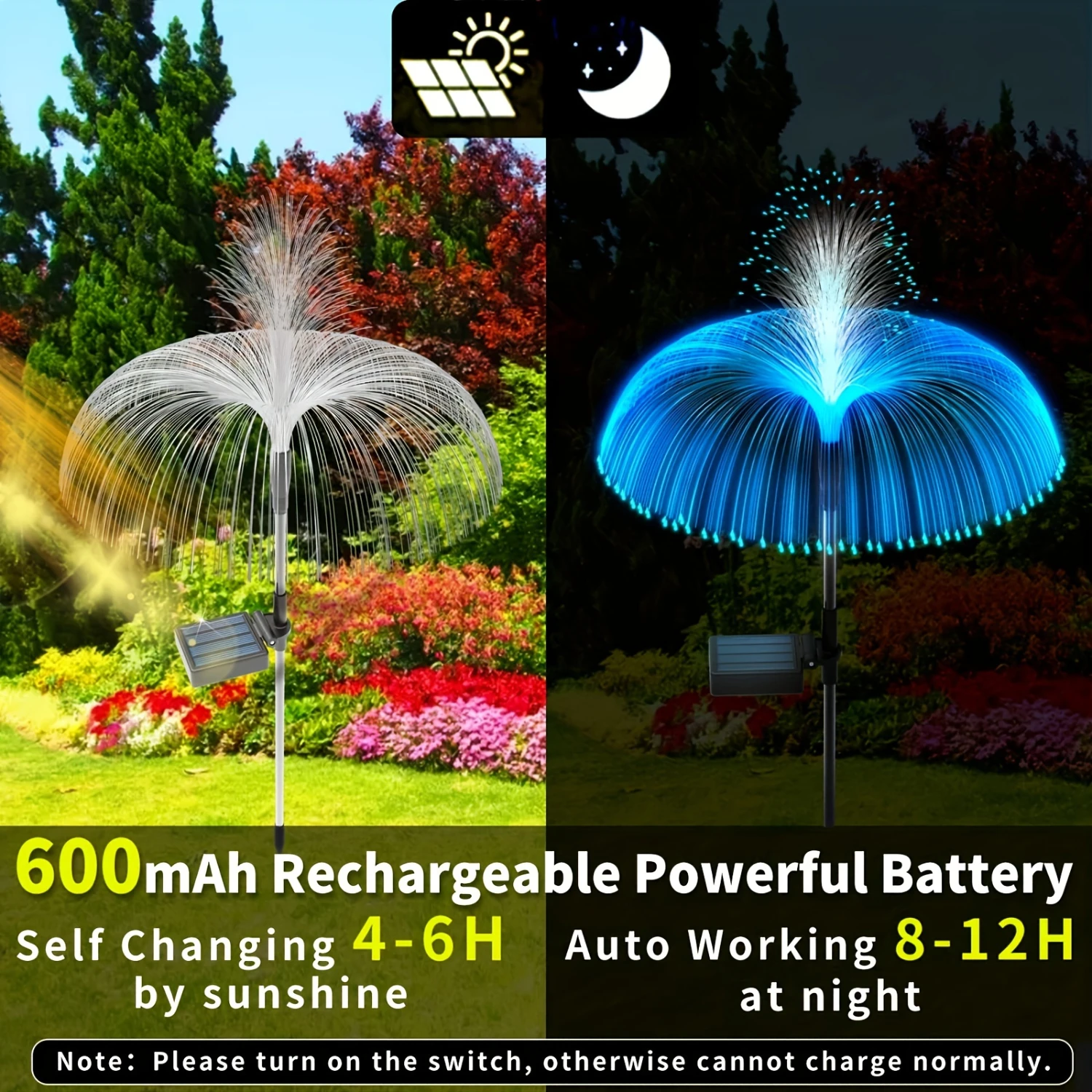 Colour Changing Solar Flower Lights - Energy Efficient, Detachable, Semi-Flush Mount, Push Button Control, Plastic Shade, Nickel