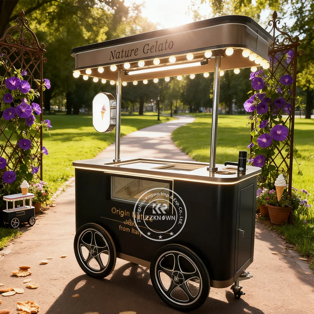 

New Food Cart Ice Cream Freezer Cabinet Mobile Food Cart Street Food Cart Ice Cream Kiosk Food Trolley Cart Outdoor