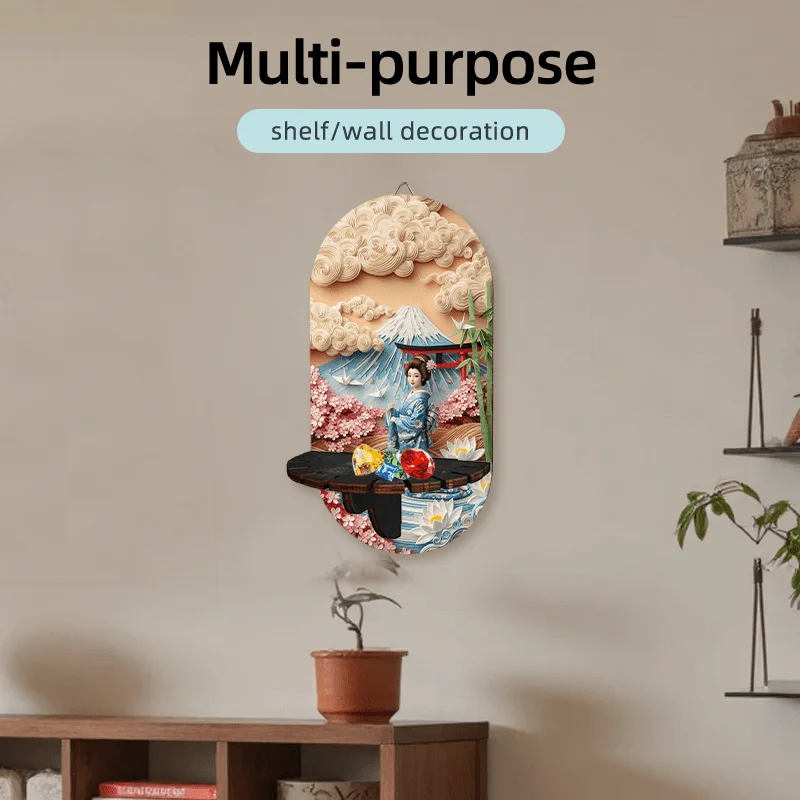Bohemian Wall-Mounted Shelf with Key Holder & Hanging Display - Multi-Functional Artificial Wood Frame Suitable for,, Key