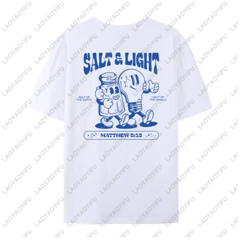 Salt Light Funny Bible Verse T-Shirts Back Print Retro Streetwear Graphic Tees Women Men Christian T Shirt Jesus Faith Top Gifts view 3