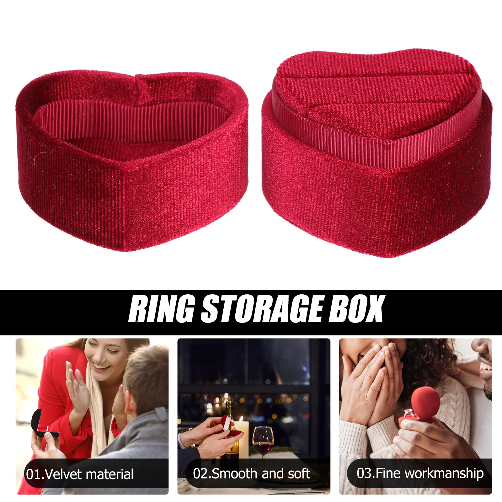 

Heart-Shape Jewelry Ring Box Smooth Material Portable Double Ring Gift Box for Wedding Engagement Gift Storage