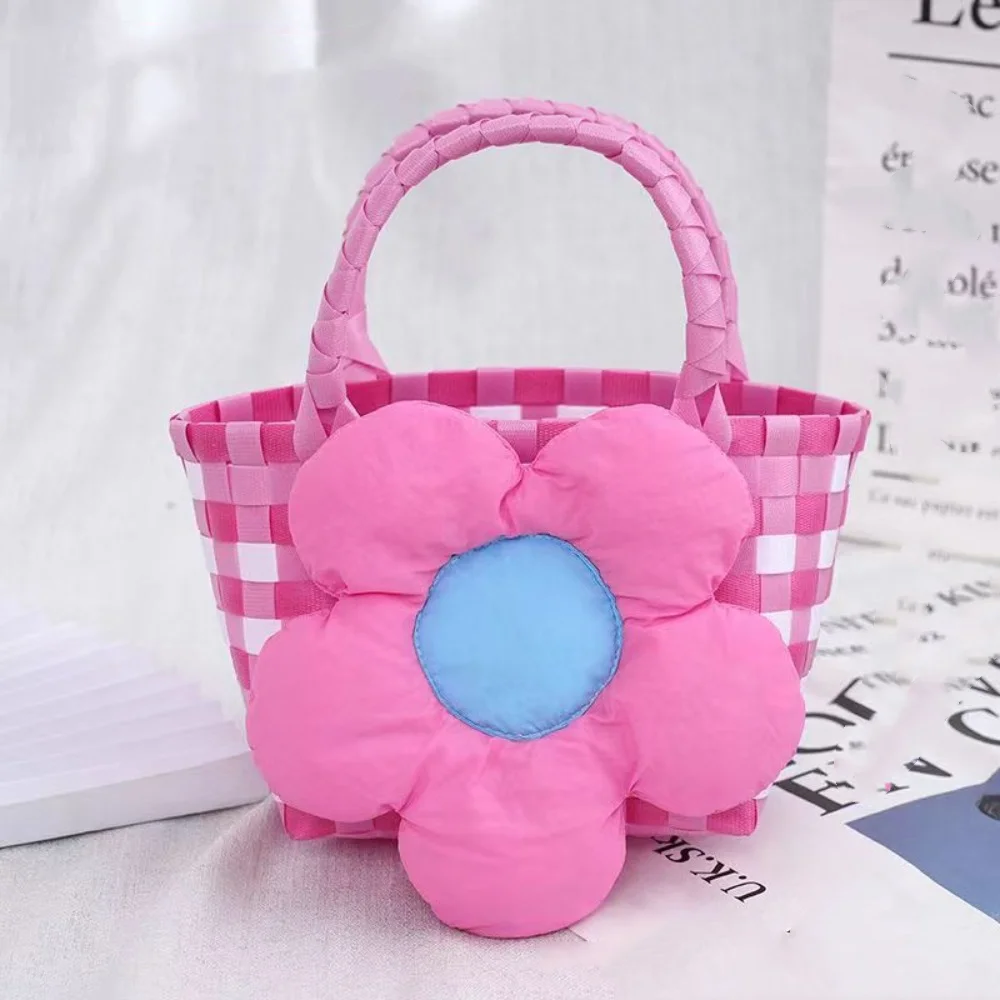 Flower handmade woven bag, blue pink with hand gift bag, birthday banquet, holiday gift bag, cute Korean version