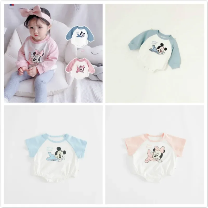 Newborn Baby Rompers Girls Thicken Summer Spring Baby Boy Clothes Cartoon Mickey Minnie Mouse Infant Jumpsuit One Piece Bodysuit