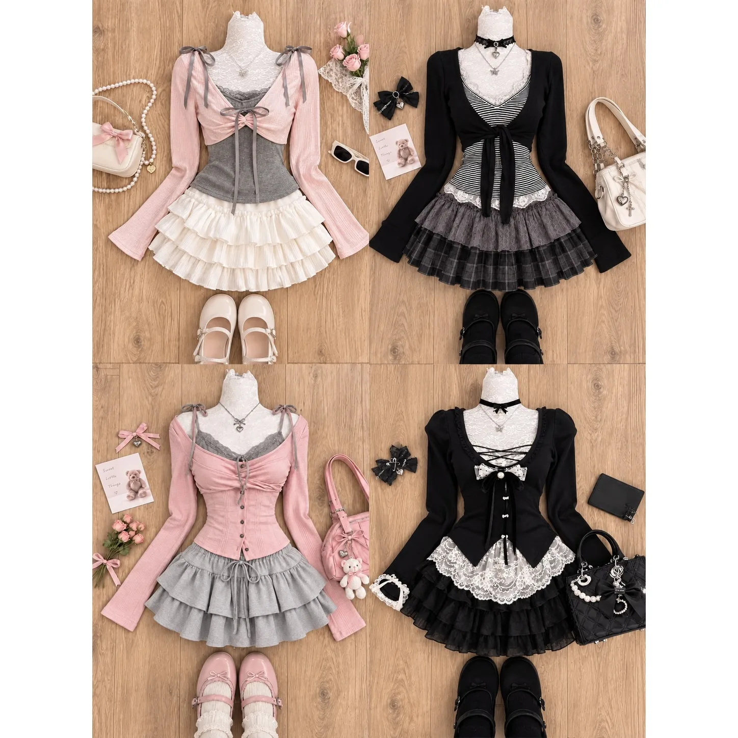 2026 Herbst Französisches Vintage 3-Teiliges Set Damen Y2K Crop Top Minirock Lässige Amerikanische Retro Japanische Koreanische Mode-Outfits