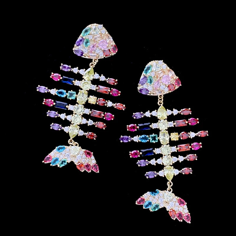 Exaggerated Colorful Fishbone Earrings for Women, Stylish and Unique Design, Light Luxury Fashion, Popular on TikTok