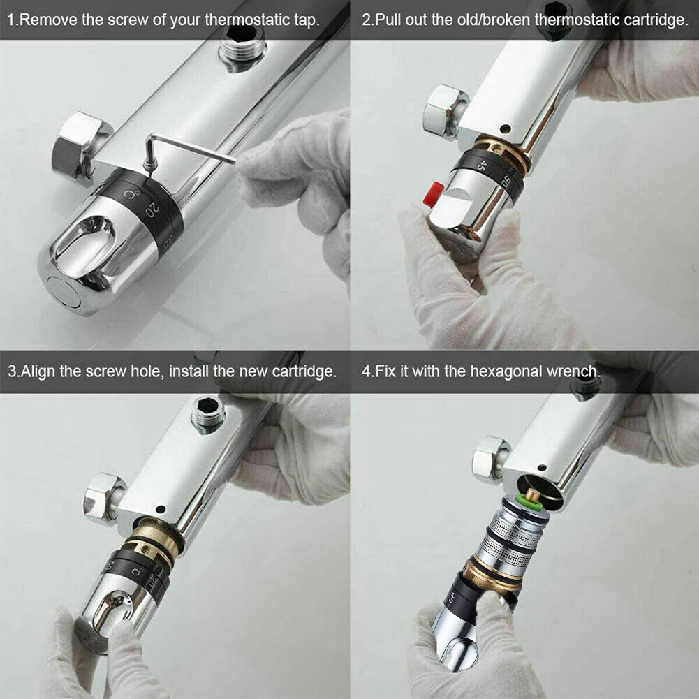 Bath and Shower Thermostatic Cartridge Valve Replacement Kit with Brass Construction and Safety Override Stop at 38 Degrees
